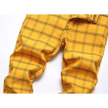NOVOCCT Plaid Panst for Men - Skinny Mens Dress Pants - Stretch Slim Fit Business Casual Dress Chinos Pants for Men (Yellow Black Plaid - T9, 40)