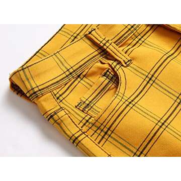 NOVOCCT Plaid Panst for Men - Skinny Mens Dress Pants - Stretch Slim Fit Business Casual Dress Chinos Pants for Men (Yellow Black Plaid - T9, 40)