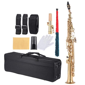 Brass Straight Soprano Saxophone - Bb Woodwind Instrument with Comprehensive Set