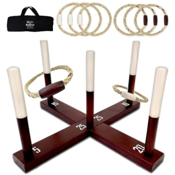 SWOOC Games - Rustic Ring Toss Game for Family Fun - 15+ Games Included - All Weather, Easy Setup