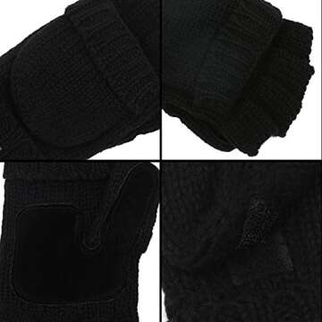 ViGrace Winter Knitted Convertible Fingerless Gloves Wool Mittens Warm Mitten Glove for Women and Men