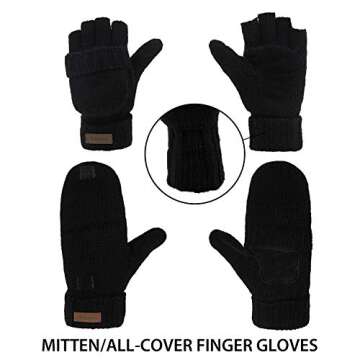 ViGrace Winter Knitted Convertible Fingerless Gloves Wool Mittens Warm Mitten Glove for Women and Men