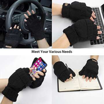 ViGrace Winter Knitted Convertible Fingerless Gloves Wool Mittens Warm Mitten Glove for Women and Men