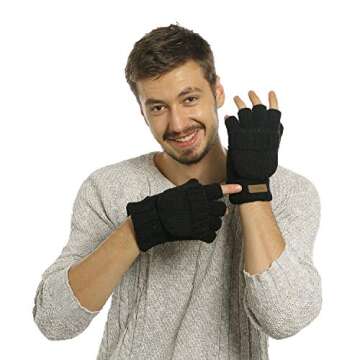 ViGrace Winter Knitted Convertible Fingerless Gloves Wool Mittens Warm Mitten Glove for Women and Men