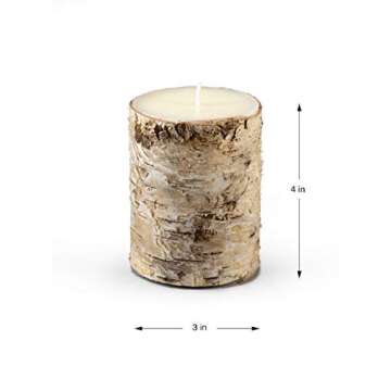 Serene Spaces Living Birch Bark Candle Set – Small Pillar Style, 3 Count
