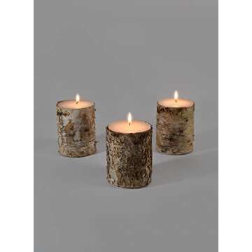Nature-Inspired Birch Bark Candle Set of 3 for Events