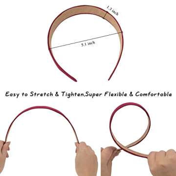 Wecoe 10 Pack Satin Headbands 1.3 Inch Wide Red White Black Pink Purple Headband Women Girls Non Sli...