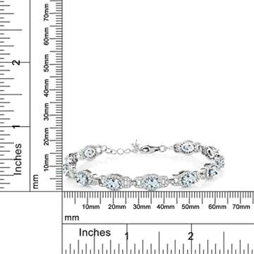 Gem Stone King Sky Blue Aquamarine 925 Sterling Silver Tennis Bracelet For Women (9.10 Cttw, March Gemstone Birthstone, Oval 6X4MM, 7 Inch With 1 Inch Extender)