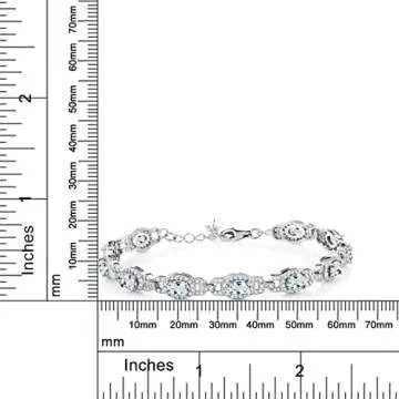 Gem Stone King Sky Blue Aquamarine 925 Sterling Silver Tennis Bracelet For Women (9.10 Cttw, March Gemstone Birthstone, Oval 6X4MM, 7 Inch With 1 Inch Extender)