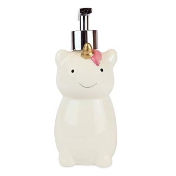Isaac Jacobs White Ceramic Unicorn, Liquid Soap Pump/Lotion Dispenser with Chrome Metal Pump (Holds ...