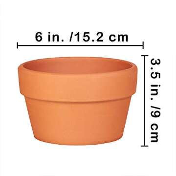 6-Pack Large 6'' Terracotta Pots Clay Flower Pots Shallow Planters for Succulent Cactus Plant Pots with Drainage Hole for Plants Garden Windowsill Indoor & Outdoor Wedding Favors Gifts