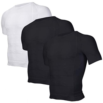 Odoland 3 Pack Men's Body Shaper Slimming Shirt Tummy Vest Compression Base Layer