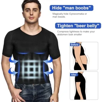 Odoland Men's Body Shaper Slimming Shirt Compression Vest