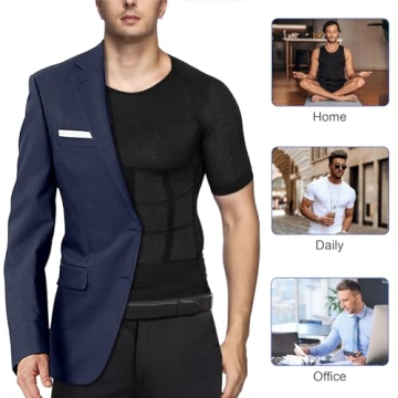 Odoland Men's Body Shaper Slimming Shirt Compression Vest