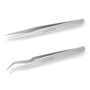 LANKIZ Eyelash Extension Tweezers Stainless Steel Straight and Curved Volume Lash Tweezers Set for E...