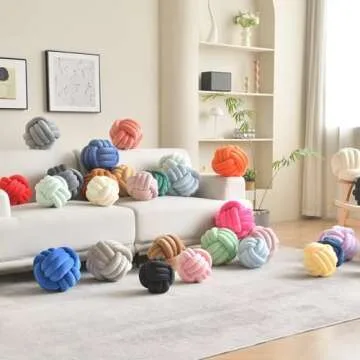 LUSJNGE Decorative Throw Knot Pillow Ball for Home Chair Sofa Aesthetic Round Velvet Knotted Pillow Cushion (Milky White, 8.7 inches)