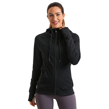 CRZ YOGA Women's Full Zip Hooded Sweatshirts Workout Sweat Jackets Slim Fit Running Track Hoodies with Thumbholes