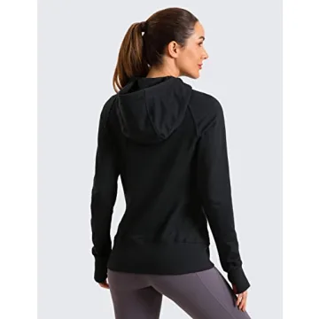 CRZ YOGA Women's Full Zip Hooded Sweatshirts Workout Sweat Jackets Slim Fit Running Track Hoodies with Thumbholes