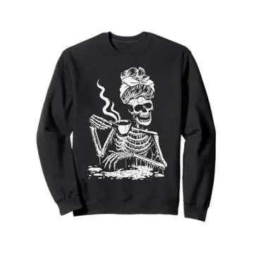 Skeleton Coffee Messy Bun Sweatshirt - Perfect for Teachers & Students