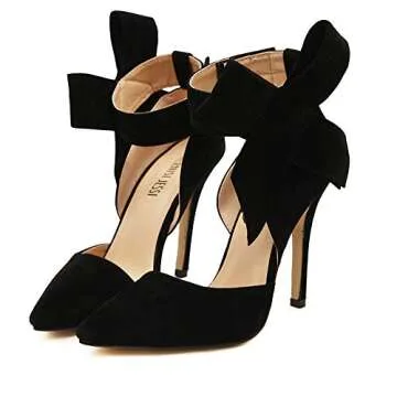 MAIERNISI JESSI Women's Pointy Toe High Heel Stiletto Big Bowknot Pumps Black 41 - US 9
