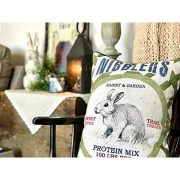 enFen Farmhouse Primitives French Easter Shabby Chic Bunny Pillow Covers Rabbit Old Feed Sack 20''x1...