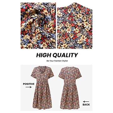 PRETTYGARDEN Summer Dress for Women 2024 Short Sleeve V Neck Ruffle Floral Swing A-Line Short Dresses(Orange,Medium)