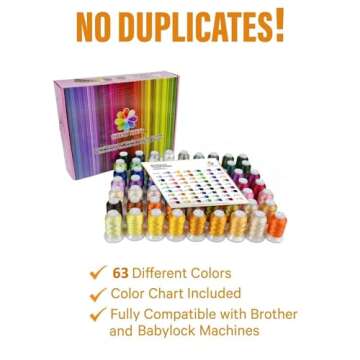 ThreadNanny 63 Colors Premium Polyester Machine Embroidery Thread Set 1100 Yards Each Spool - Compat...