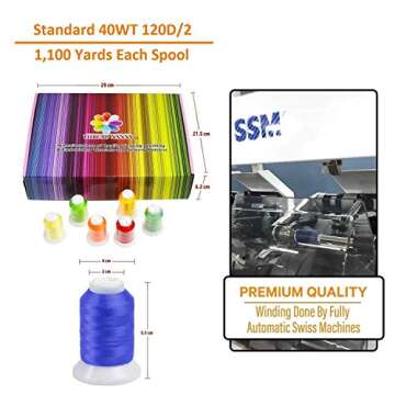 ThreadNanny 63 Colors Premium Polyester Machine Embroidery Thread Set 1100 Yards Each Spool - Compatible with Brother Babylock Singer Janome All Home Embroidery and Sewing Machines