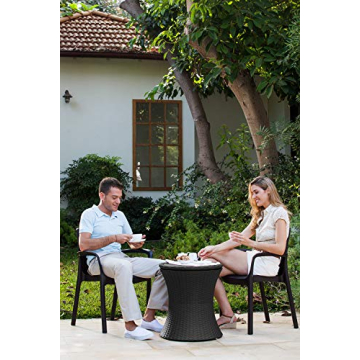 Keter Pacific Cool Bar Outdoor Patio Furniture and Hot Tub Side Table with 7.5 Gallon Beer and Wine Cooler, Dark Grey