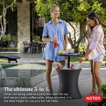 Keter Pacific Cool Bar Outdoor Patio Furniture and Hot Tub Side Table with 7.5 Gallon Beer and Wine Cooler, Dark Grey