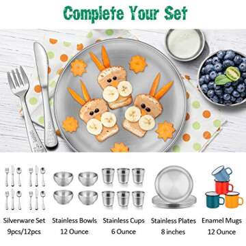 E-far Stainless Steel Plates Set of 4, 8-inch Metal Dinner Plates for Kids Toddlers, Great for Self-...