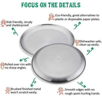 E-far Stainless Steel Plates Set of 4, 8-inch Metal Dinner Plates for Kids Toddlers, Great for Self-feeding/Picnic/Outdoor Camping, Healthy & Non-toxic, Shatterproof & Dishwasher Safe