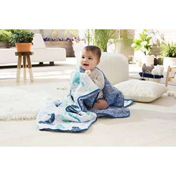 aden + anais 100% Cotton Muslin Baby Blanket Crib Bedding for Newborn Baby and Toddler, Nursery Blanket for Boys and Girls, Baby Registry and Shower Gift - Seafaring, Whale