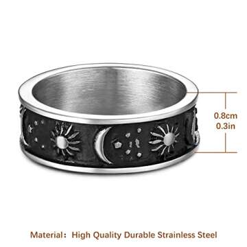 HZMAN Moon Star Sun Stainless Steel Statement Ring