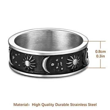 HZMAN Moon Star Sun Stainless Steel Statement Ring
