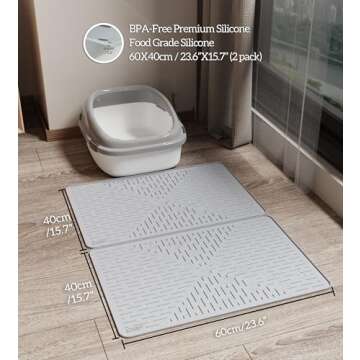 OHMO Cat Litter Mat Silicone Rubber 32x23.5" Formed by 2pc 23.5x16", Trapping Mats Waterproof and No...
