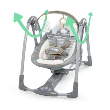 Ingenuity Swing 'n Go Deluxe 5-Speed Baby Swing with Cushioned Harness - Foldable, Portable, 2 Plush Toys & Sounds, 0-9 Months 6-20 lbs (Bella Teddy)