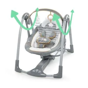 Ingenuity Swing 'n Go Deluxe 5-Speed Baby Swing with Cushioned Harness - Foldable, Portable, 2 Plush Toys & Sounds, 0-9 Months 6-20 lbs (Bella Teddy)