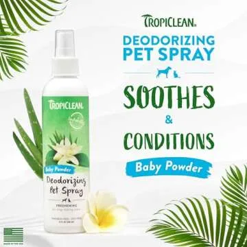TropiClean Baby Powder Dog Perfume Spray - Long Lasting Pet Deodorizer Naturally Derived - 8 oz