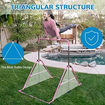 Zupapa Gymnastic Bar for Kids, Gym Training bar for Home, Folding Adjustable Height Expandable Kip Bar, Junior Balance Beam Horizontal Bars Indoor Outdoor, Pink