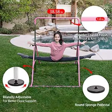 Zupapa Gymnastic Bar for Kids, Gym Training bar for Home, Folding Adjustable Height Expandable Kip Bar, Junior Balance Beam Horizontal Bars Indoor Outdoor, Pink
