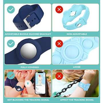 Air tag Wristband Kids(2 Pack) - Soft Silicone Air tag Bracelet for Kids - Lightweight GPS Tracker Holder Compatible with Apple Air tag Childs Watch Band Kids (Black & Navy Blue)
