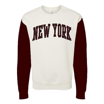 Activa Apparel New York Contrasting Sleeve Patch Sweatshirt - Maroon/Natural - Medium