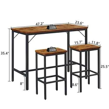 SUPERJARE Bar Table Set, Bar Table and Chairs Set, 3-Piece Dining Table Set, Bar Height Counter with 2 Stools, Industrial Breakfast Table Set for Kitchen, Living Room - Rustic Brown