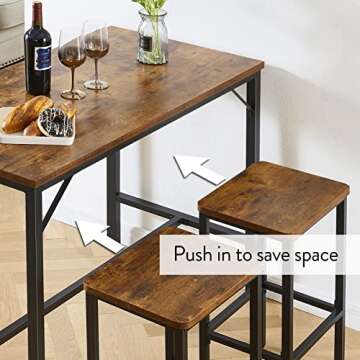 SUPERJARE Bar Table Set, Bar Table and Chairs Set, 3-Piece Dining Table Set, Bar Height Counter with 2 Stools, Industrial Breakfast Table Set for Kitchen, Living Room - Rustic Brown
