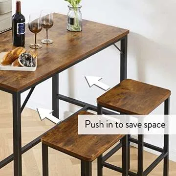SUPERJARE Bar Table Set, Bar Table and Chairs Set, 3-Piece Dining Table Set, Bar Height Counter with 2 Stools, Industrial Breakfast Table Set for Kitchen, Living Room - Rustic Brown