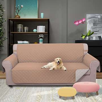 U-NICE HOME Reversible Sofa Cover Couch Cover for Dogs with Elastic Straps Water Resistant Furniture...