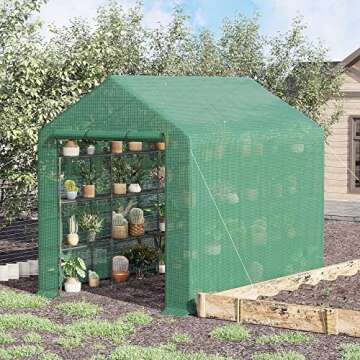 Outsunny 8' x 6' x 7' Walk-in Greenhouse, PE Cover, 4-Tier Shelves, Steel Frame Hot House, Roll-Up Z...