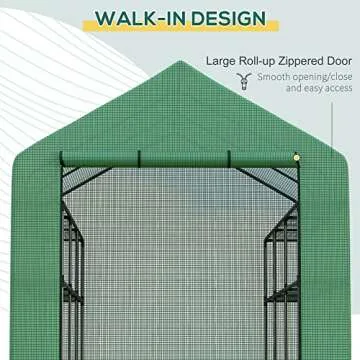 Outsunny 8' x 6' x 7' Walk-in Greenhouse, PE Cover, 4-Tier Shelves, Steel Frame Hot House, Roll-Up Zipper Door for Flowers, Vegetables, Saplings, Tropical Plants, Green