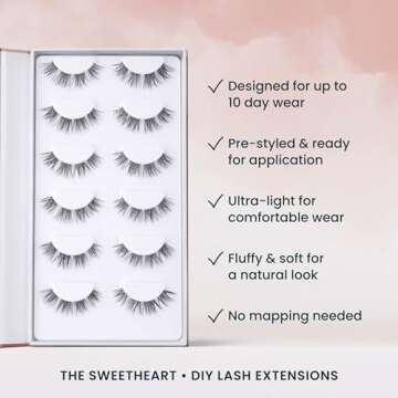 Sweetheart Doll-Eyed Lashes – Doll-Eyed Lash Clusters for Women - Salon Quality At Home Eyelashes Extension Kit - 6 Lash Sets - No Lash Glue Included